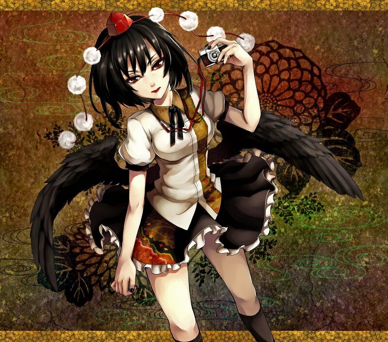 anime girl with camera and wings