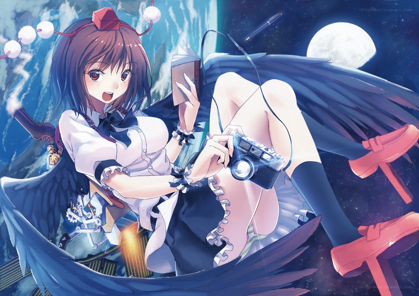 Anime girl with camera and wings
