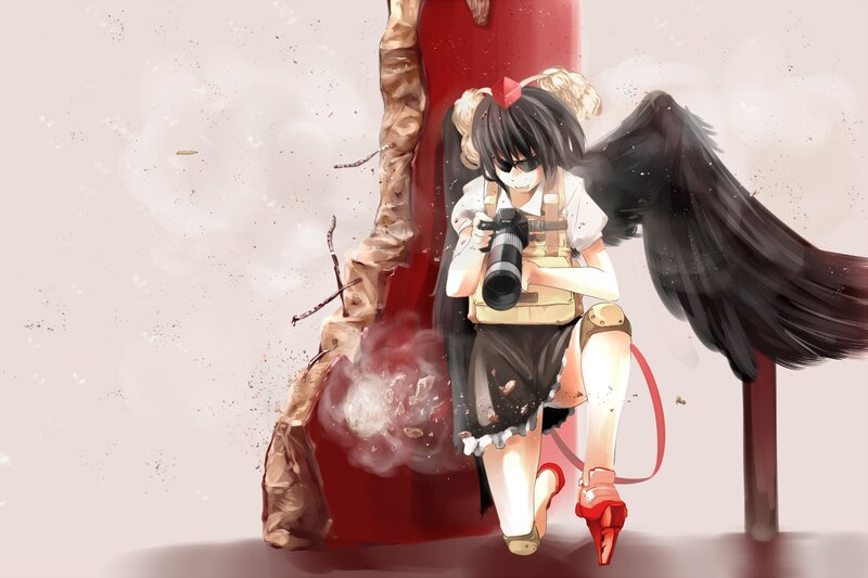 Anime girl with camera and wings