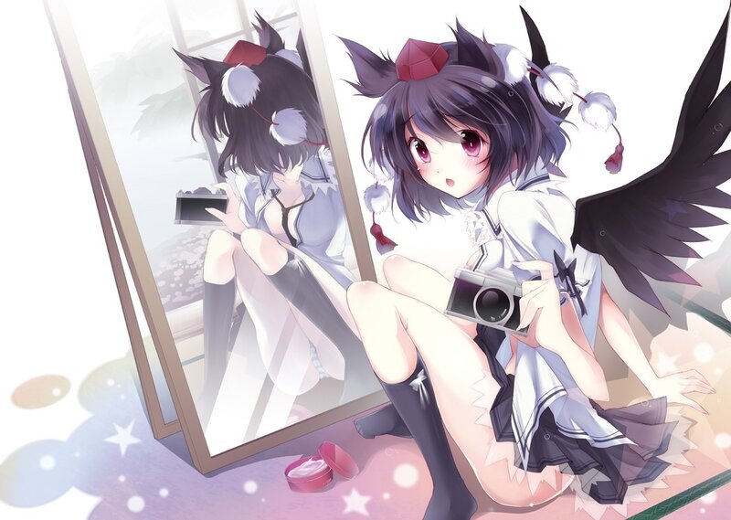 anime girl with camera and wings