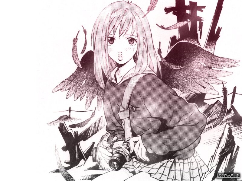 anime girl with camera and wings