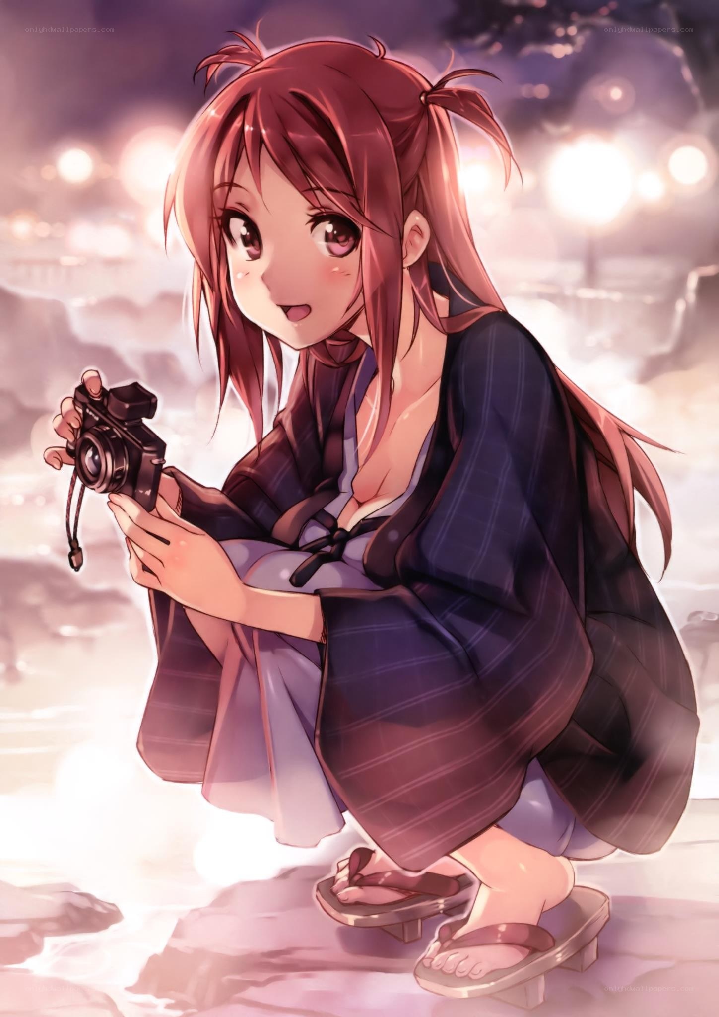 anime girl with camera at night
