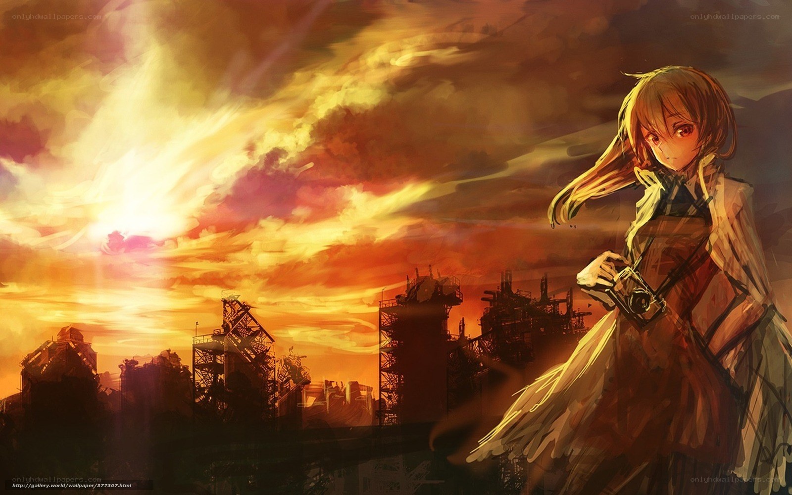 Anime girl with camera at sunset