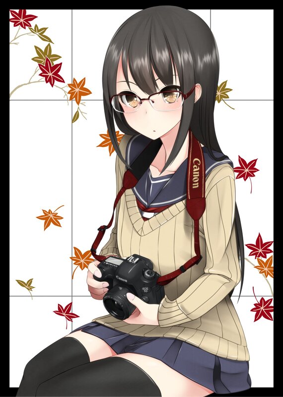 Anime Girl with Camera — Beige