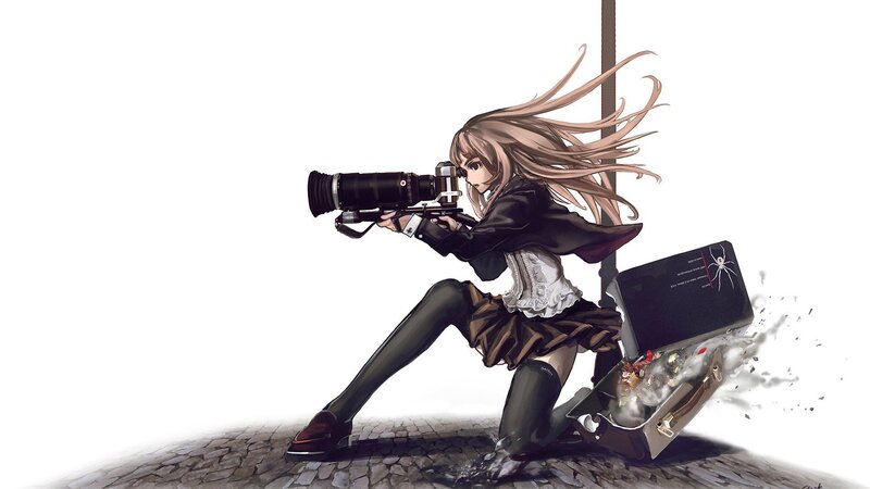 Anime Girl with Camera — Black, Dynamic