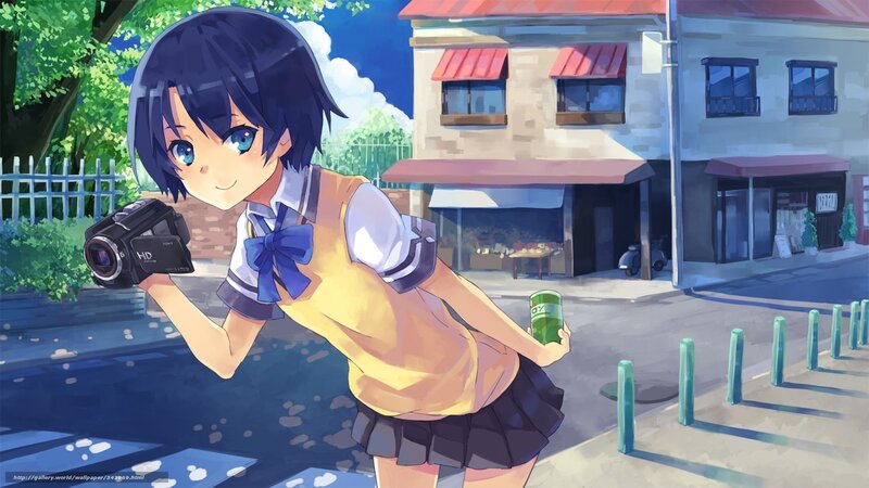Anime Girl with Camera — Blue, Bright