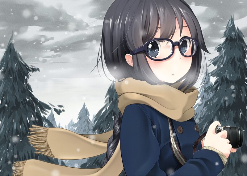 Anime Girl with Camera — Blue, Calm, Winter