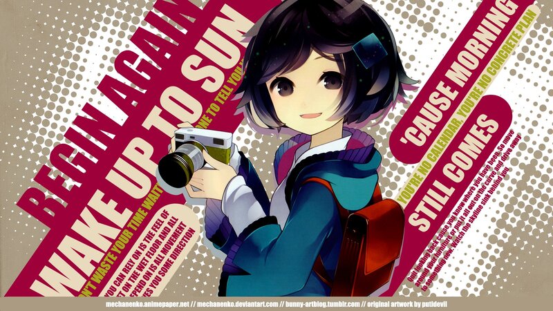 Anime Girl with Camera — Blue, Energetic