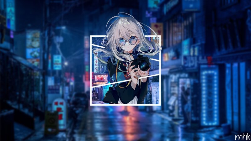 Anime Girl with Camera — Blue, Nocturnal