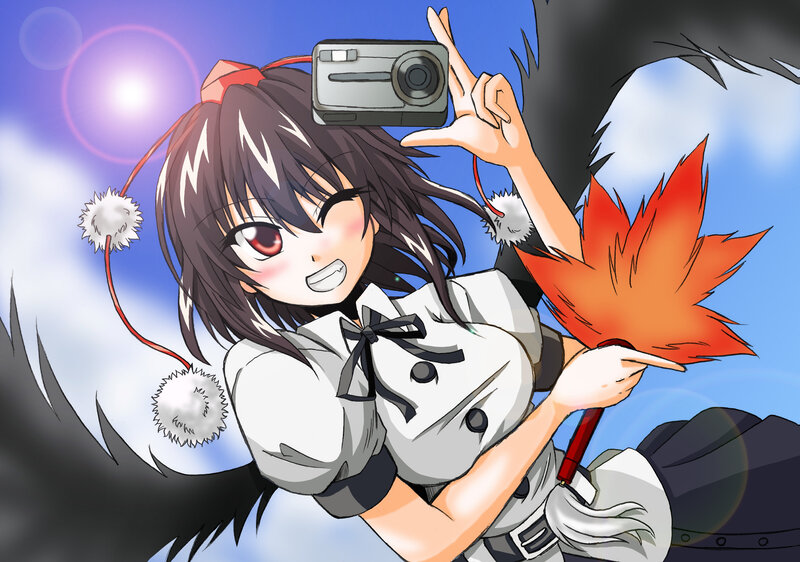 Anime Girl with Camera — Blue, Playful, Afternoon