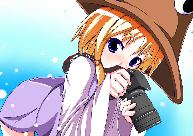 Anime Girl with Camera — Blue, Playful