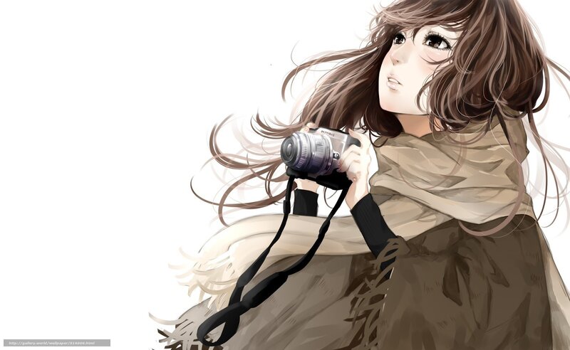 Anime Girl with Camera — Brown, Calm, Digital Art