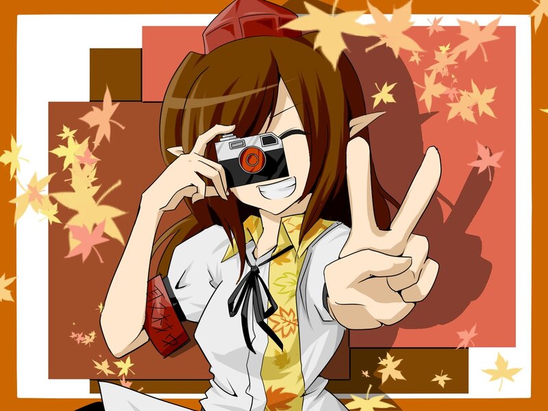 Anime Girl with Camera — Brown, Cheerful, Autumn