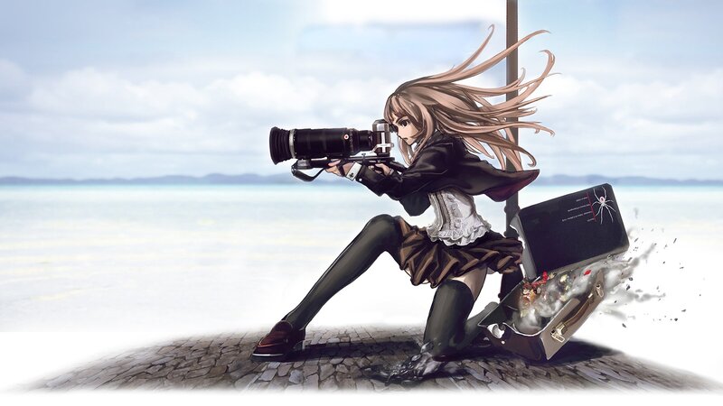 Anime Girl with Camera — Brown, Dramatic, Afternoon