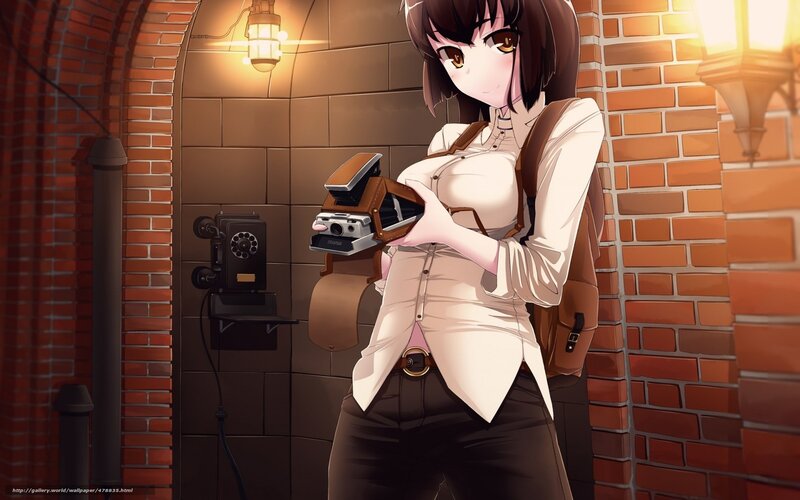 Anime Girl with Camera — Brown, Dramatic, Night
