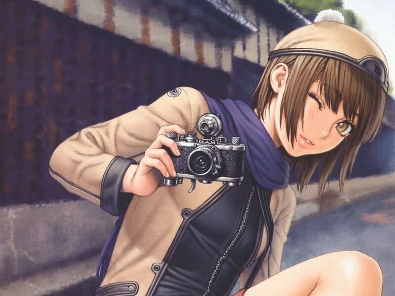 Anime Girl with Camera — Brown, Focused