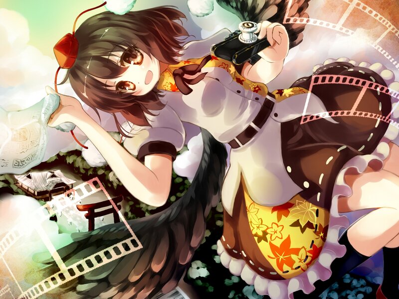 Anime Girl with Camera — Brown, Playful