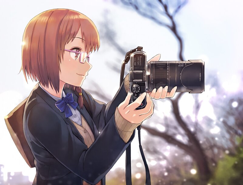 Anime Girl with Camera — Brown, Serene