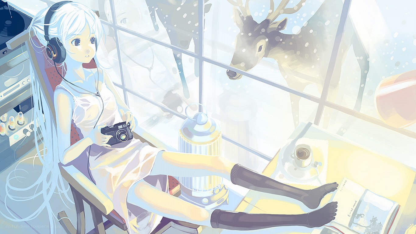 Anime girl with camera by window
