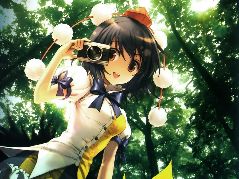 Anime Girl with Camera — Green, Bright, Cheerful