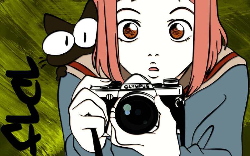 Anime Girl with Camera — Green, Surprised