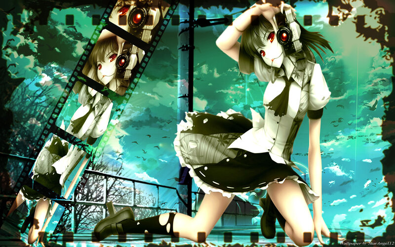 Anime Girl with Camera — Green