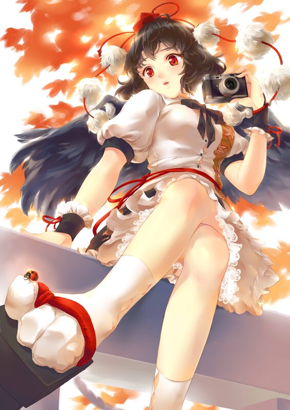 Anime girl with camera in autumn