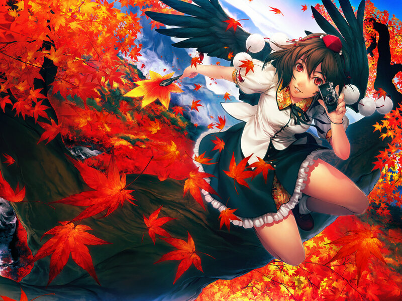 Anime girl with camera in autumn