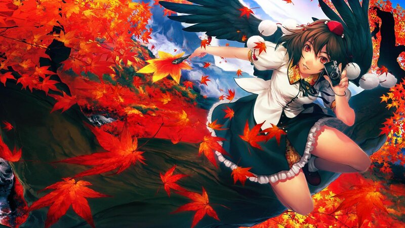 Anime girl with camera in autumn
