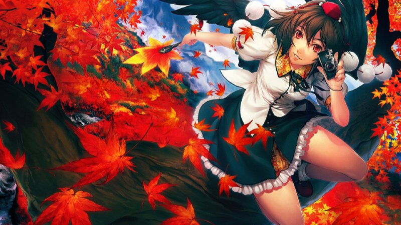 Anime girl with camera in autumn