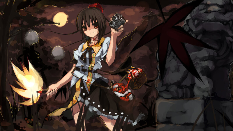 Anime girl with camera in forest