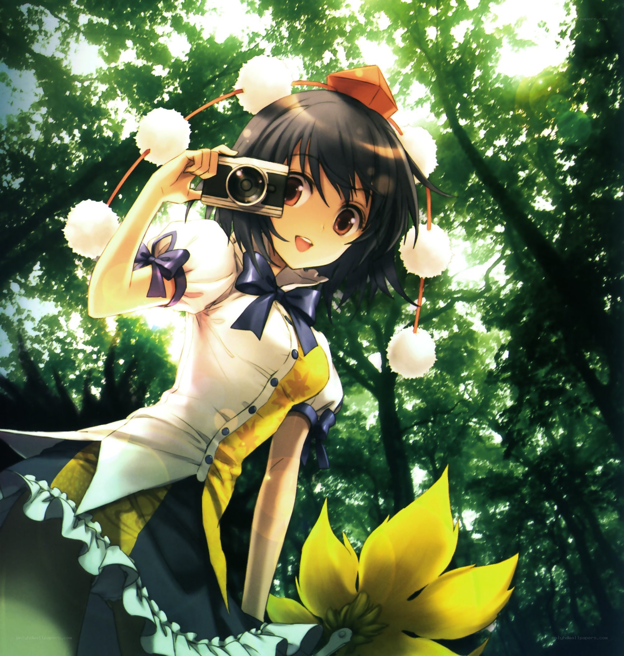 Anime girl with camera in forest