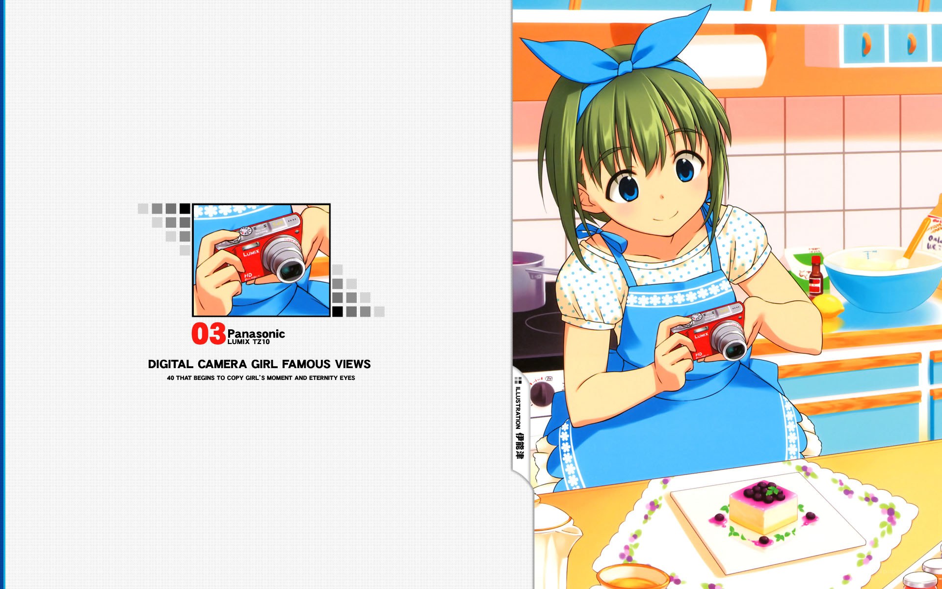 Anime girl with camera in kitchen
