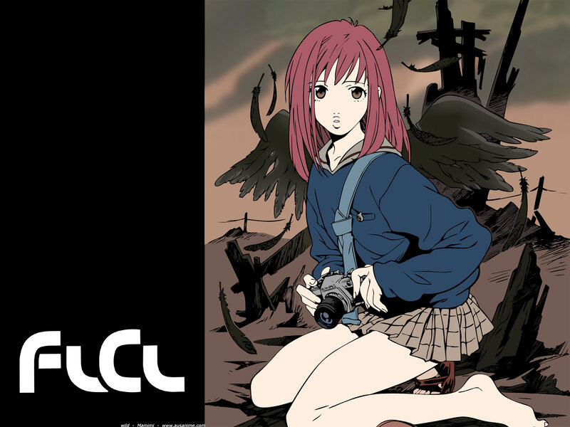 Anime girl with camera in ruins