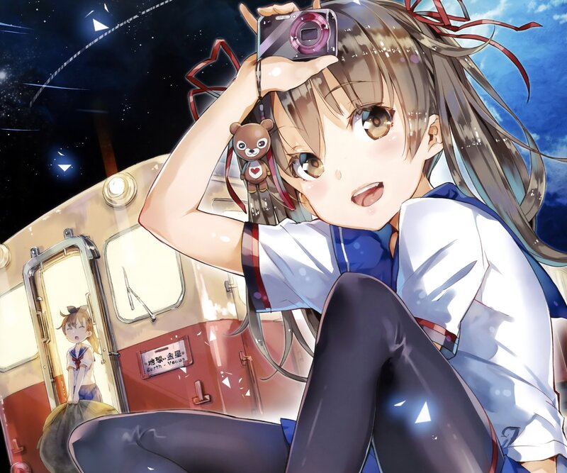 Anime girl with camera on train