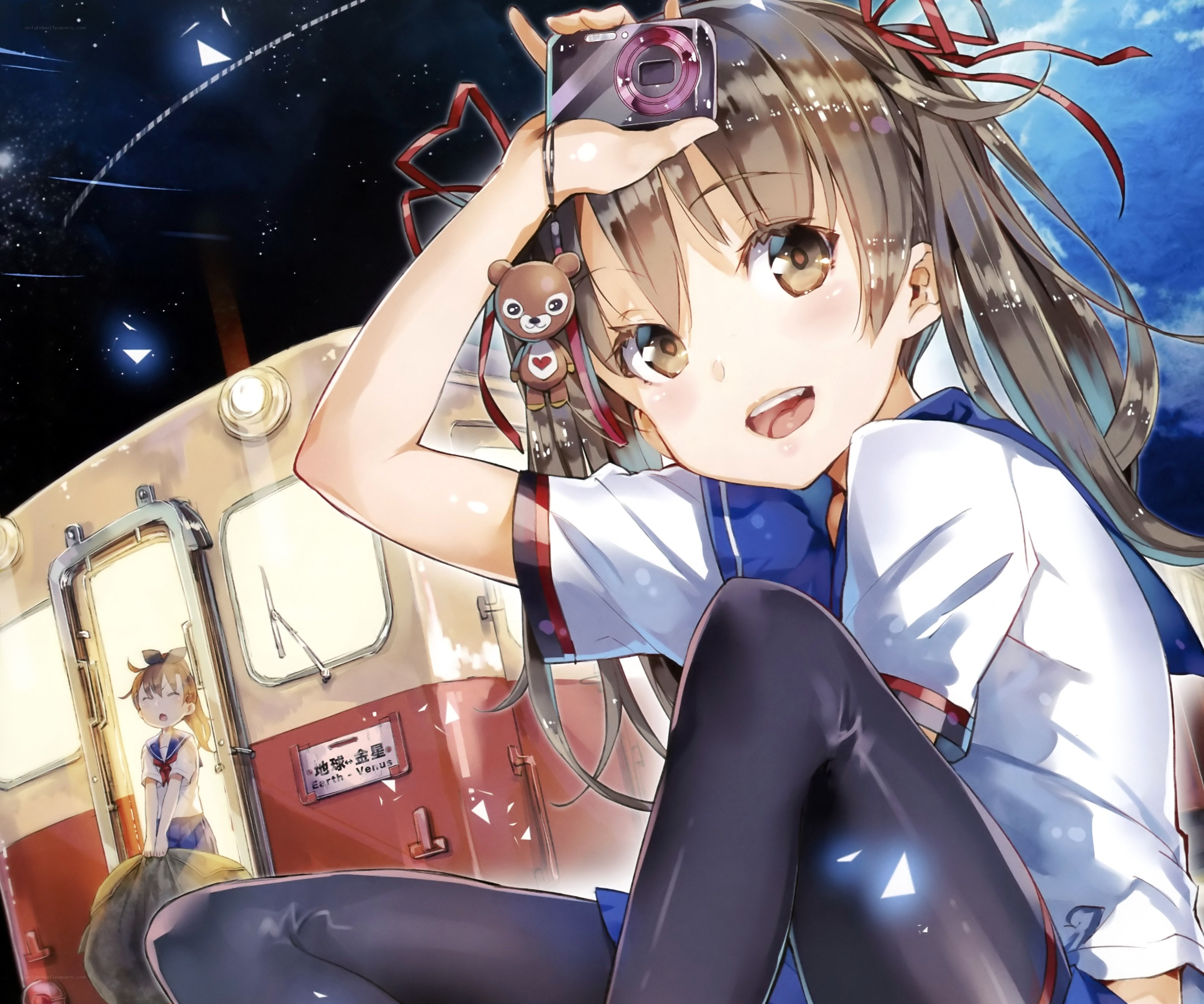 Anime girl with camera on train