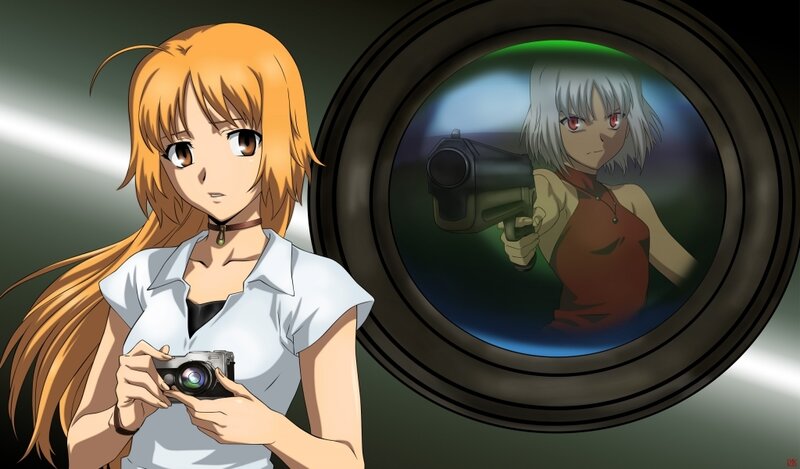 Anime Girl with Camera — Orange, Dramatic