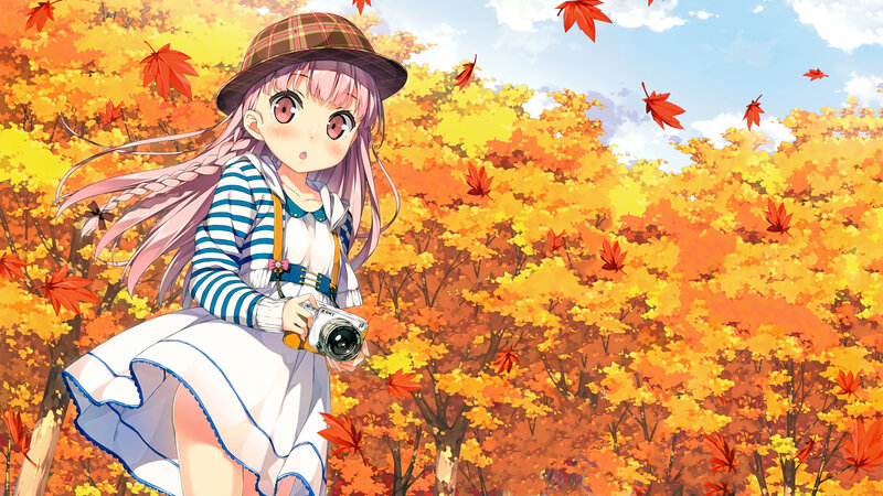 Anime Girl with Camera — Orange, Serene, Autumn