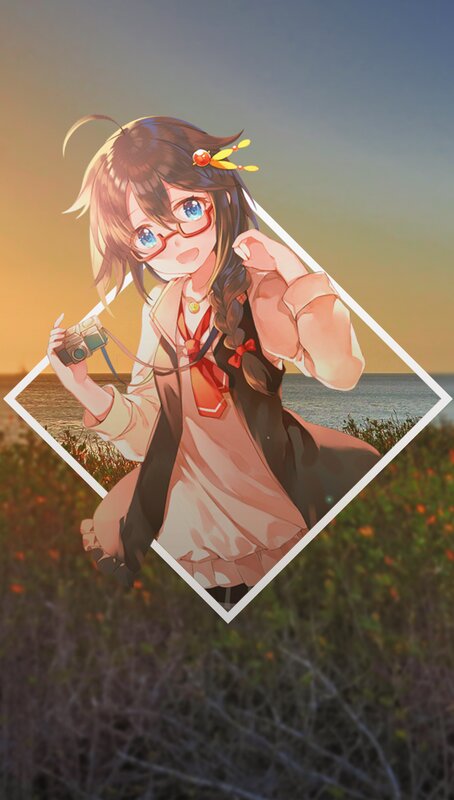 Anime Girl with Camera — Orange, Serene, Sunset, Digital Art