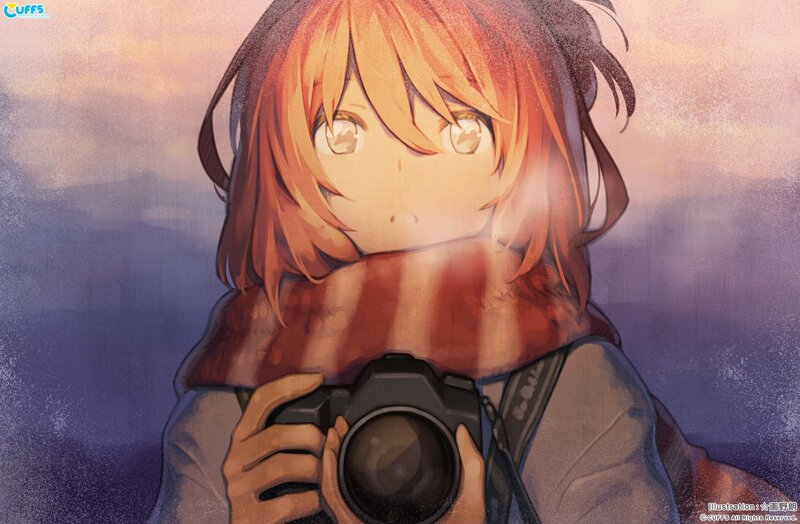 Anime Girl with Camera — Orange, Serene, Sunset