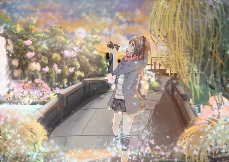 Anime Girl with Camera — Pink, Serene, Spring