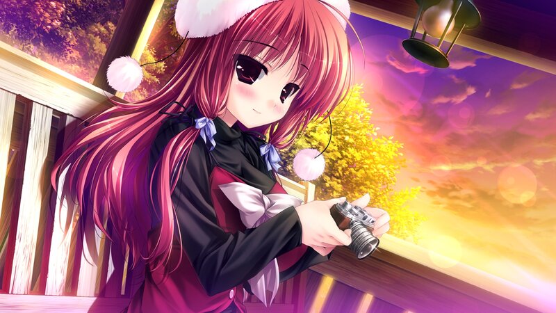 Anime Girl with Camera — Pink, Serene, Sunset