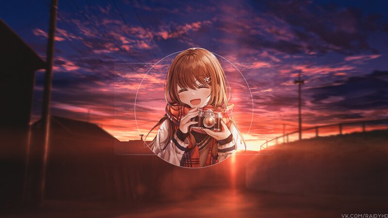Anime Girl with Camera — Purple, Dramatic