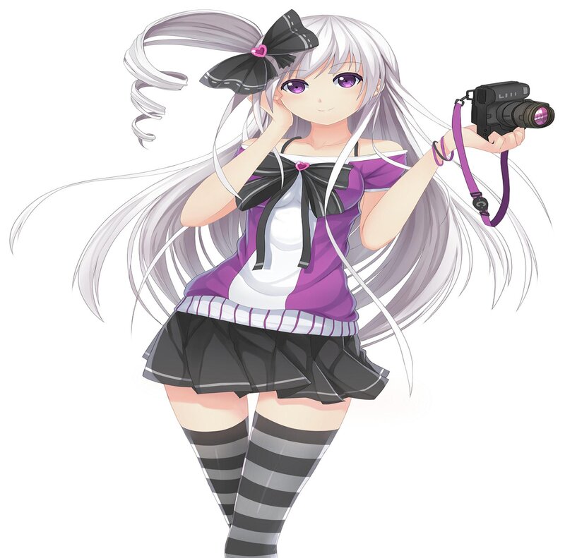 Anime Girl with Camera — Purple, Playful, Long Hair