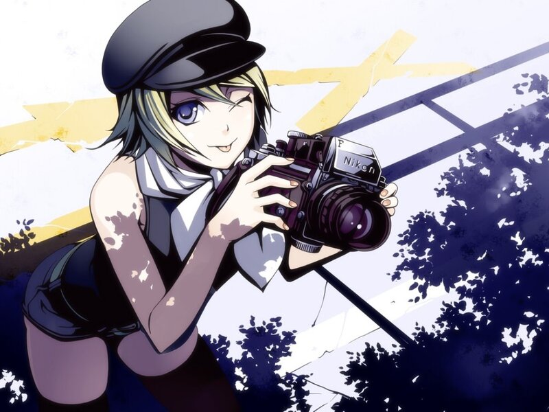 Anime Girl with Camera — Purple, Playful
