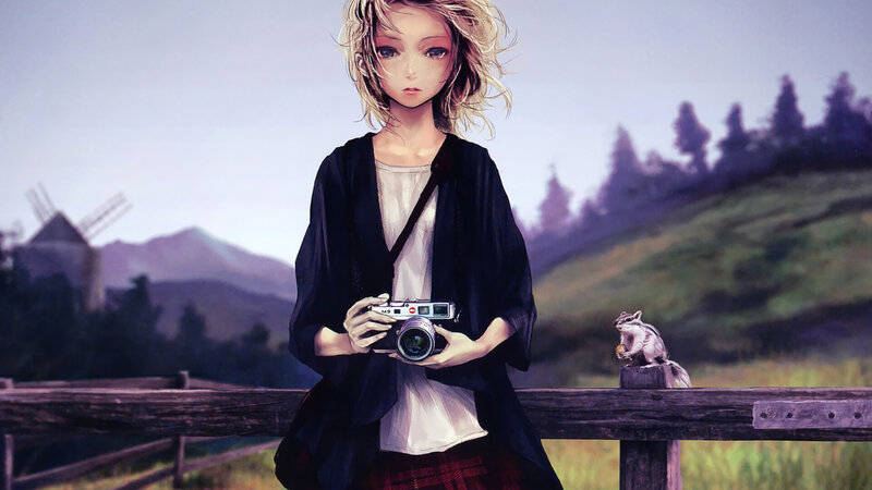 Anime Girl with Camera — Purple, Serene