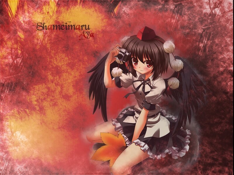 Anime Girl with Camera — Red, Dramatic, Wings