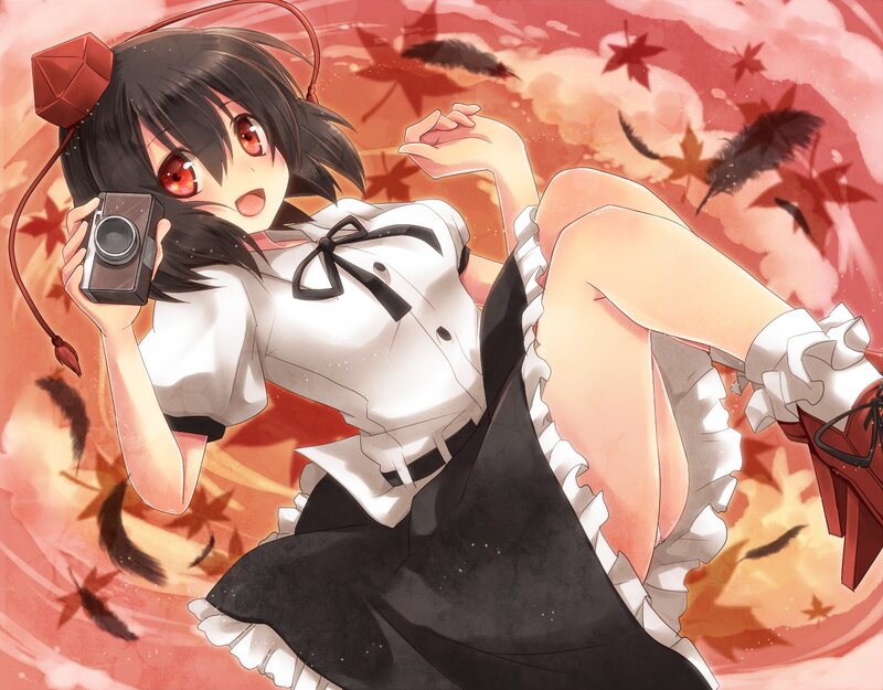 Anime Girl with Camera — Red, Dynamic, Autumn