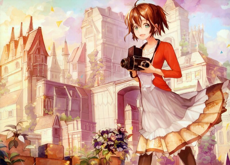Anime Girl with Camera — Red, Serene