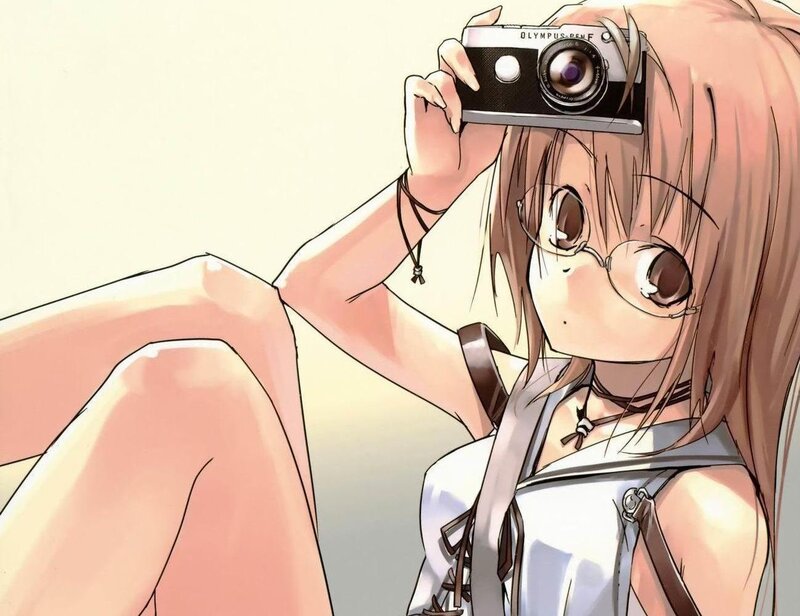 Anime Girl with Camera — White, Calm